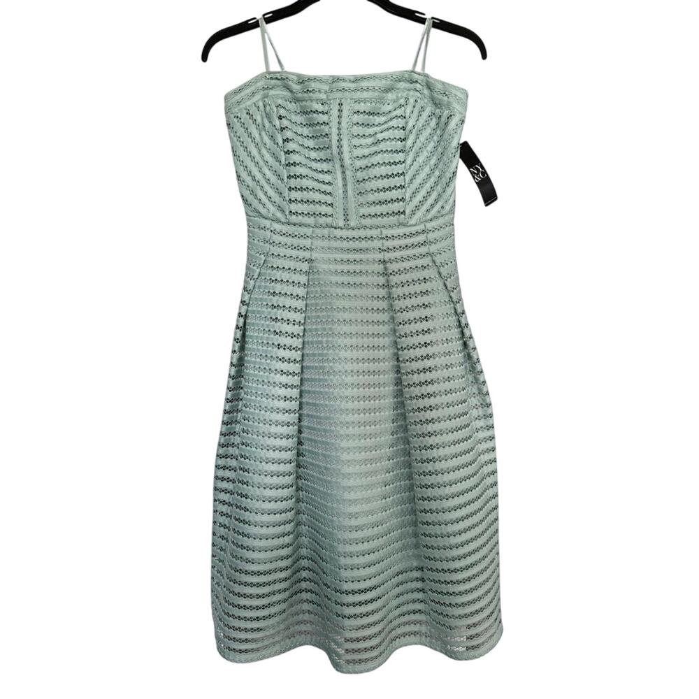 New York & Co NWT Blue Green Lace Strapless Dress Size 2 A-Line Wedding Guest
